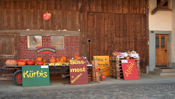 Unser Selbstbedienungsstand vor dem Haus.